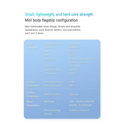 XS15 Mini Android Smartphone – 3" Display, Dual SIM, 2GB+16GB, WiFi, GPS, Google Play, 1000mAh