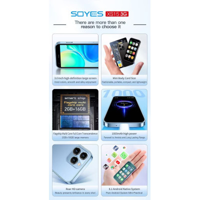 XS15 Mini Android Smartphone – 3" Display, Dual SIM, 2GB+16GB, WiFi, GPS, Google Play, 1000mAh
