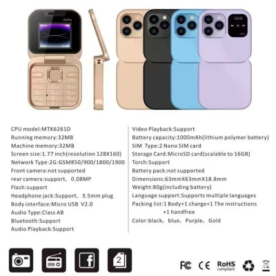 i16 Pro Slim Feature Phone – 1.8" Display, Dual SIM, GSM Unlocked, Wireless FM, 1000mAh